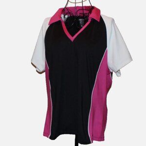 Izod Collared Shirt White Purple Black Short Sleeve Pullover Top Sz XL Stretch